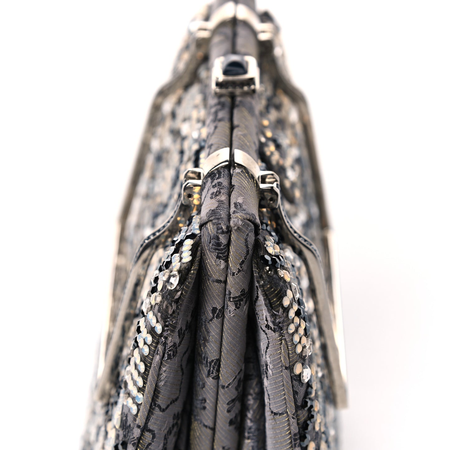 Crystal Fabric Embroidered Evening Bag Grey