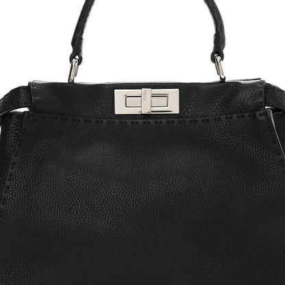 Fendi Cuoio Romano Selleria Bi-Color Medium Peekaboo Iconic Satchel Black Mou 8 of 15