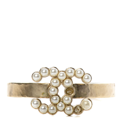 Chanel Pearl CC Cuff Bracelet Gold Pearly White 1 of 5