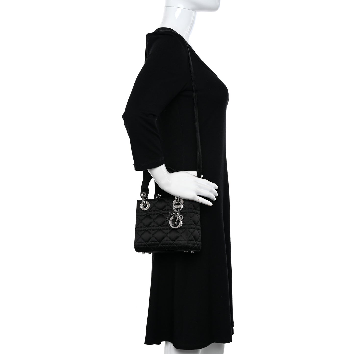 Satin Cannage Mini Lady Dior Black