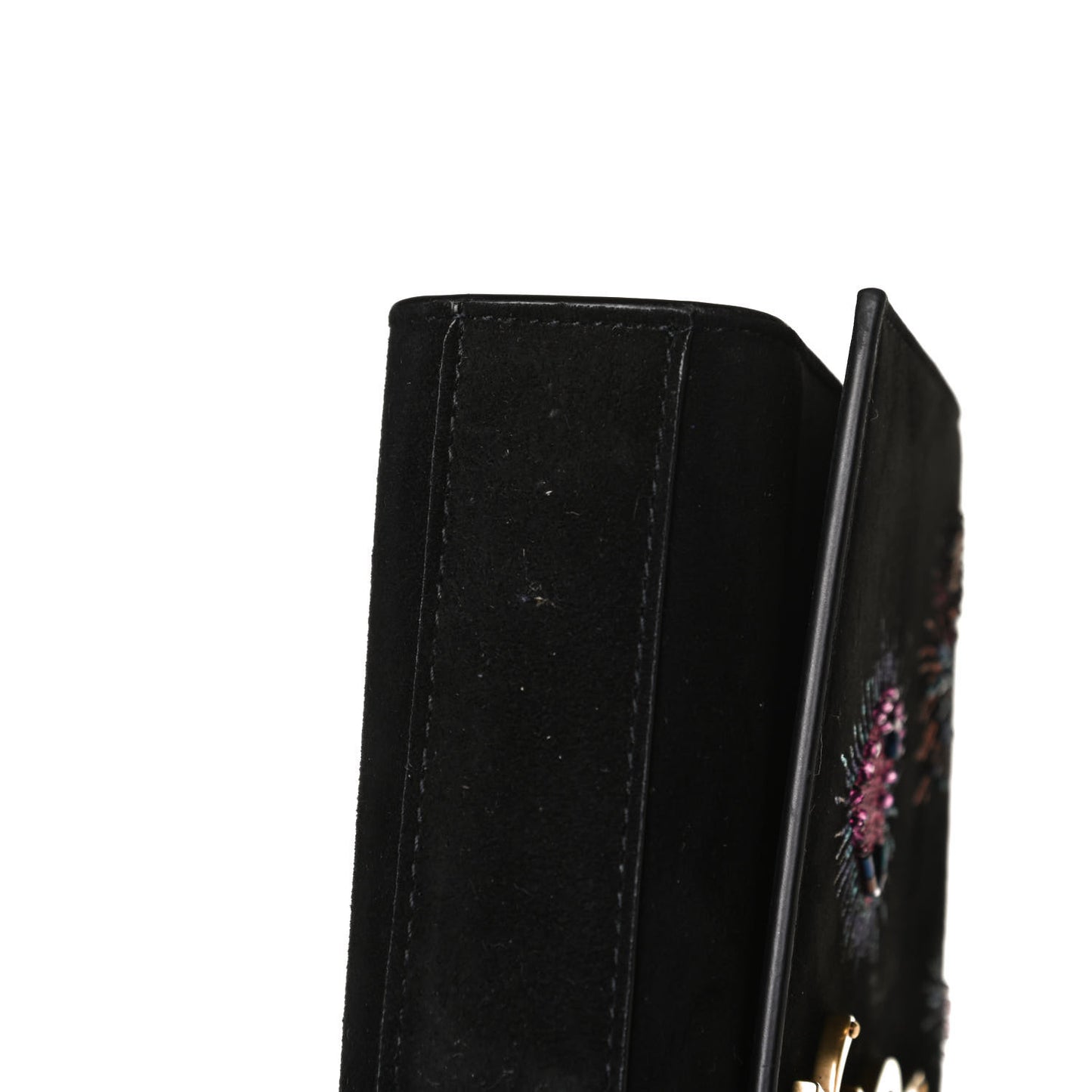 Suede Embroidered Small Monogram Kate Satchel Black