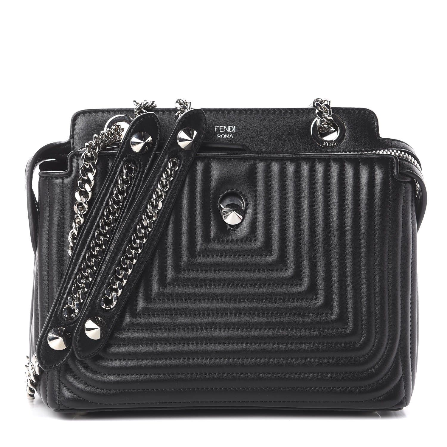 Fendi Shiny Nappa Trapuntata Chain Small DotCom Click Chain Satchel Black 1 of 9
