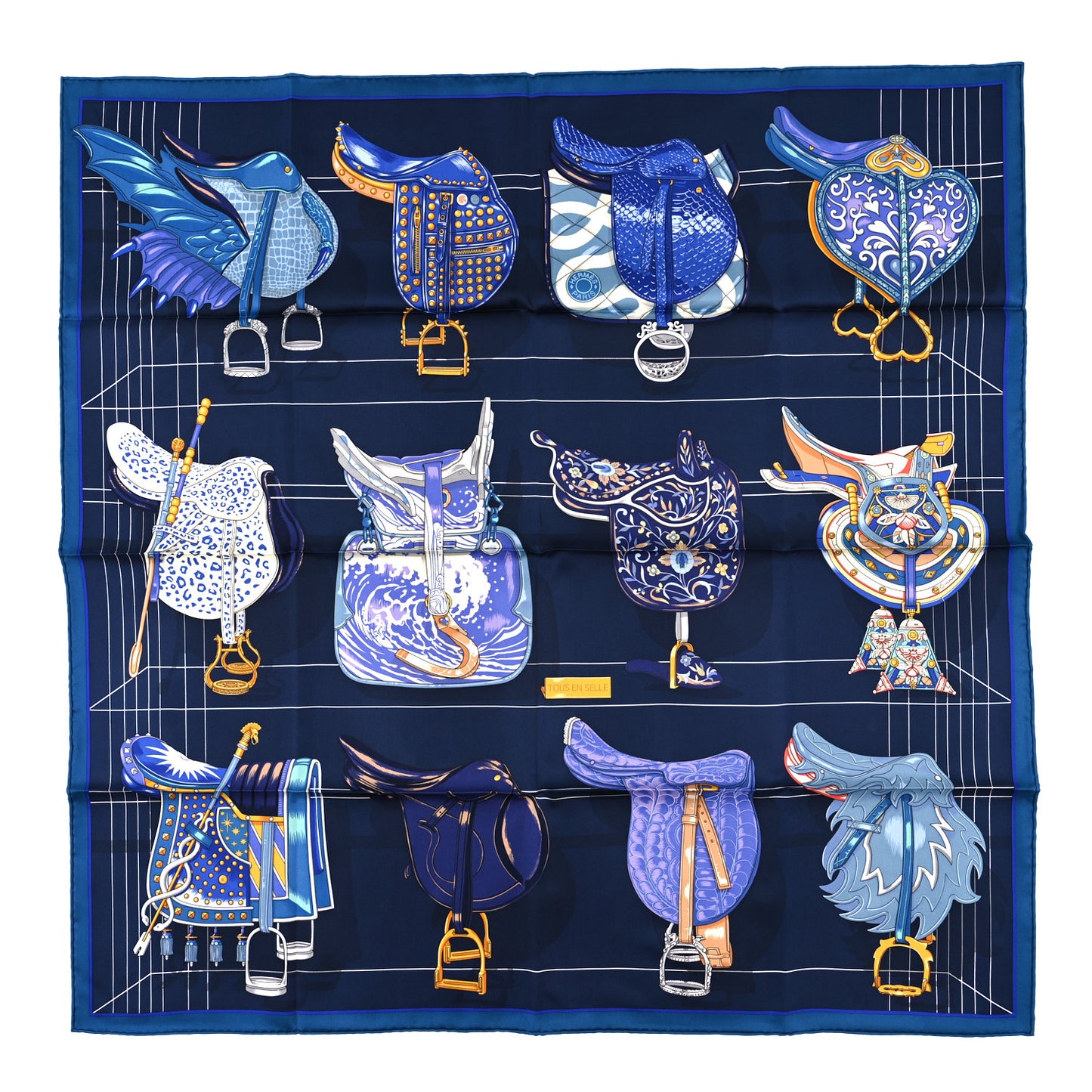 Silk Tous En Selle Scarf Cobalt Marine Or