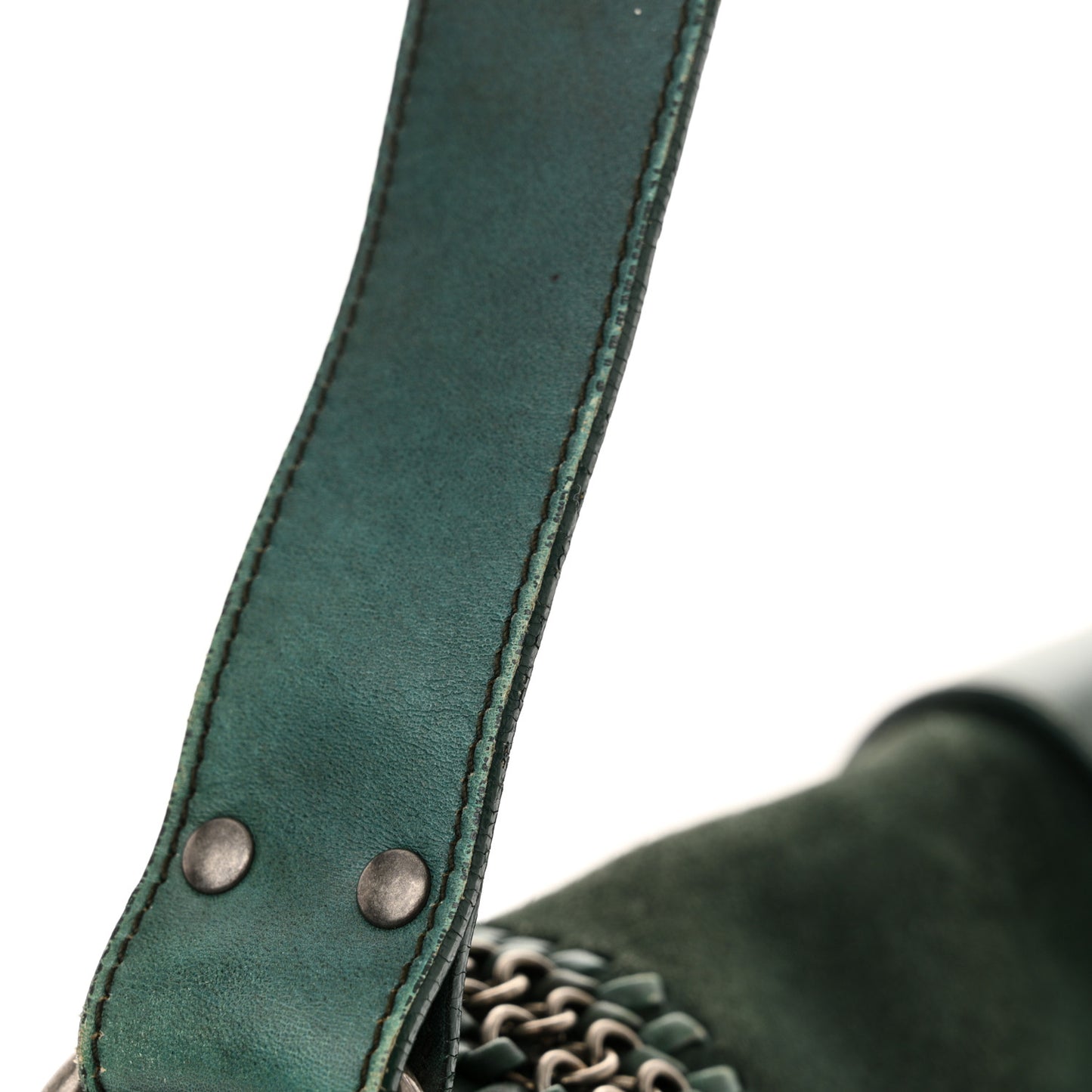 Suede Calfskin Medium Gaucho Double Saddle Green