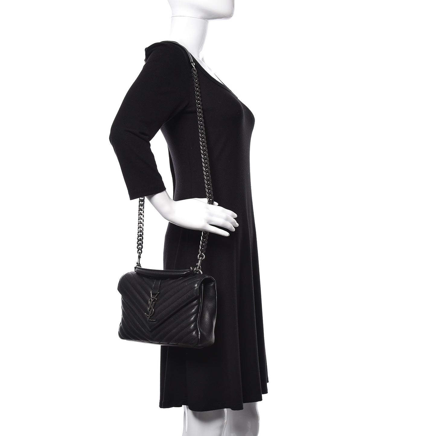 Sheepskin Matelasse Chevron Monogram Medium College Bag Black
