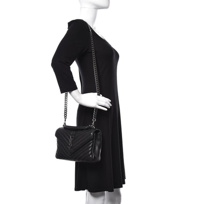 Saint Laurent Sheepskin Matelasse Chevron Monogram Medium College Bag Black 4 of 16
