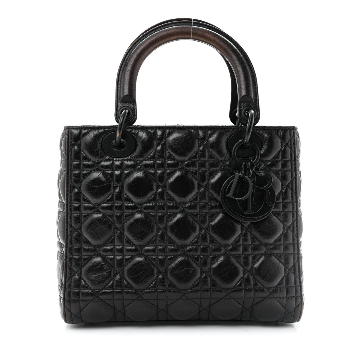 Crinkled Calfskin Cannage Medium Lady Dior Black