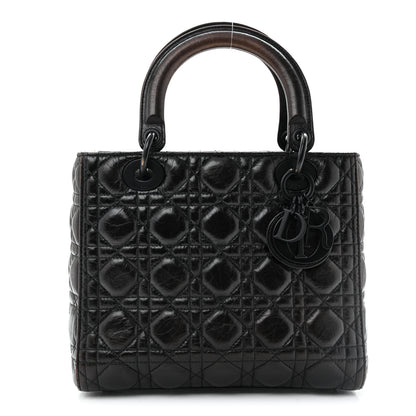 Christian Dior Crinkled Calfskin Cannage Medium Lady Dior Black 1 of 15