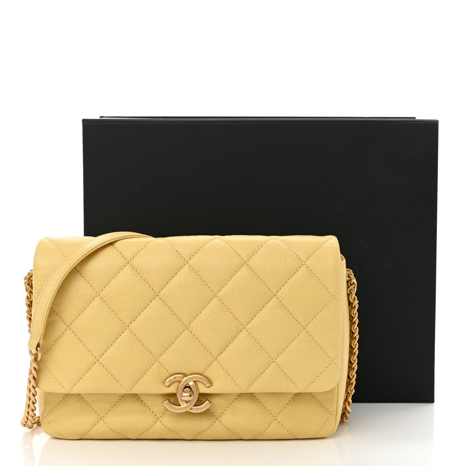 Chanel Shiny Caviar Quilted Large Chain Melody Flap Yellow 11 of 11
