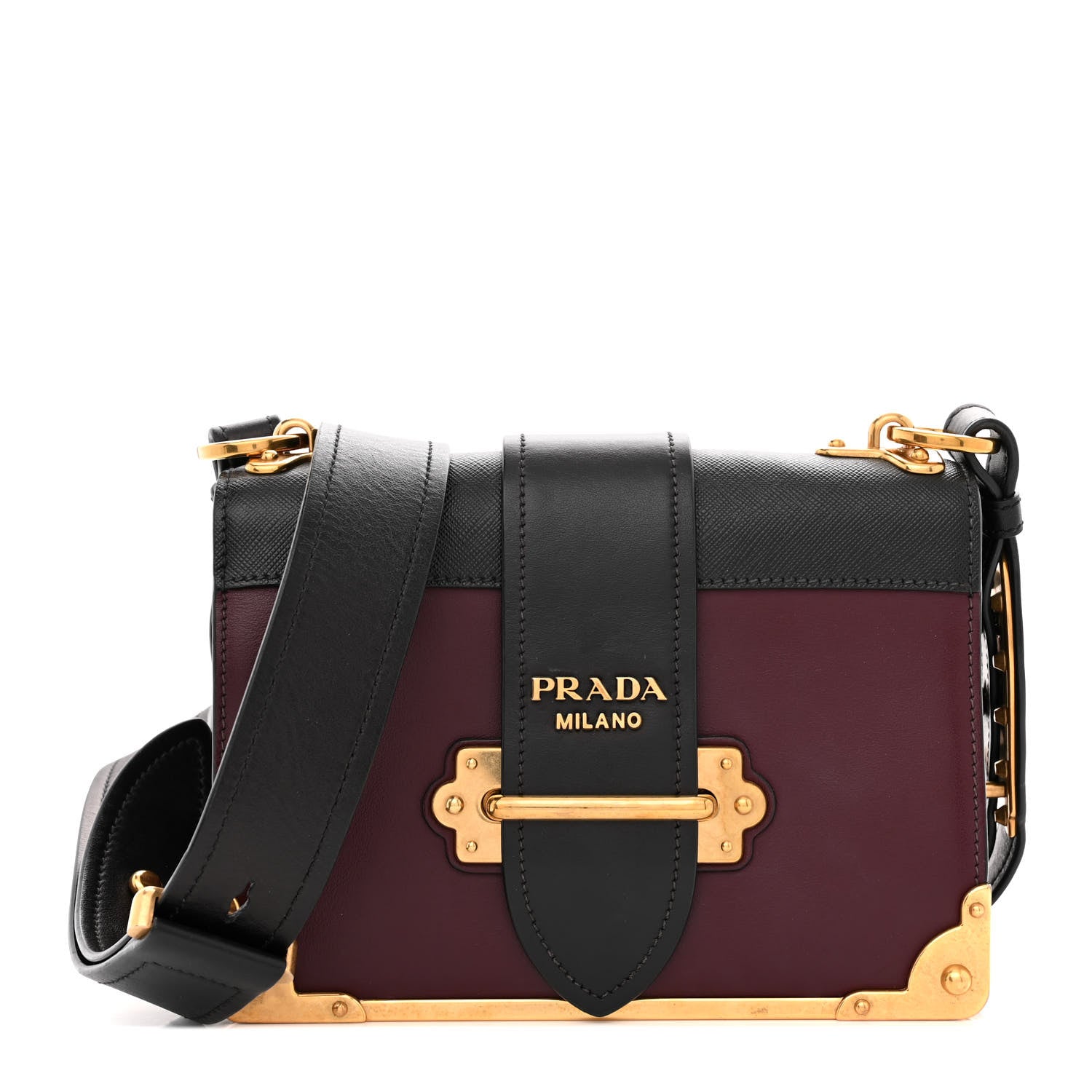 Prada City Calfskin Saffiano Cahier Bag Granato Black 1 of 13