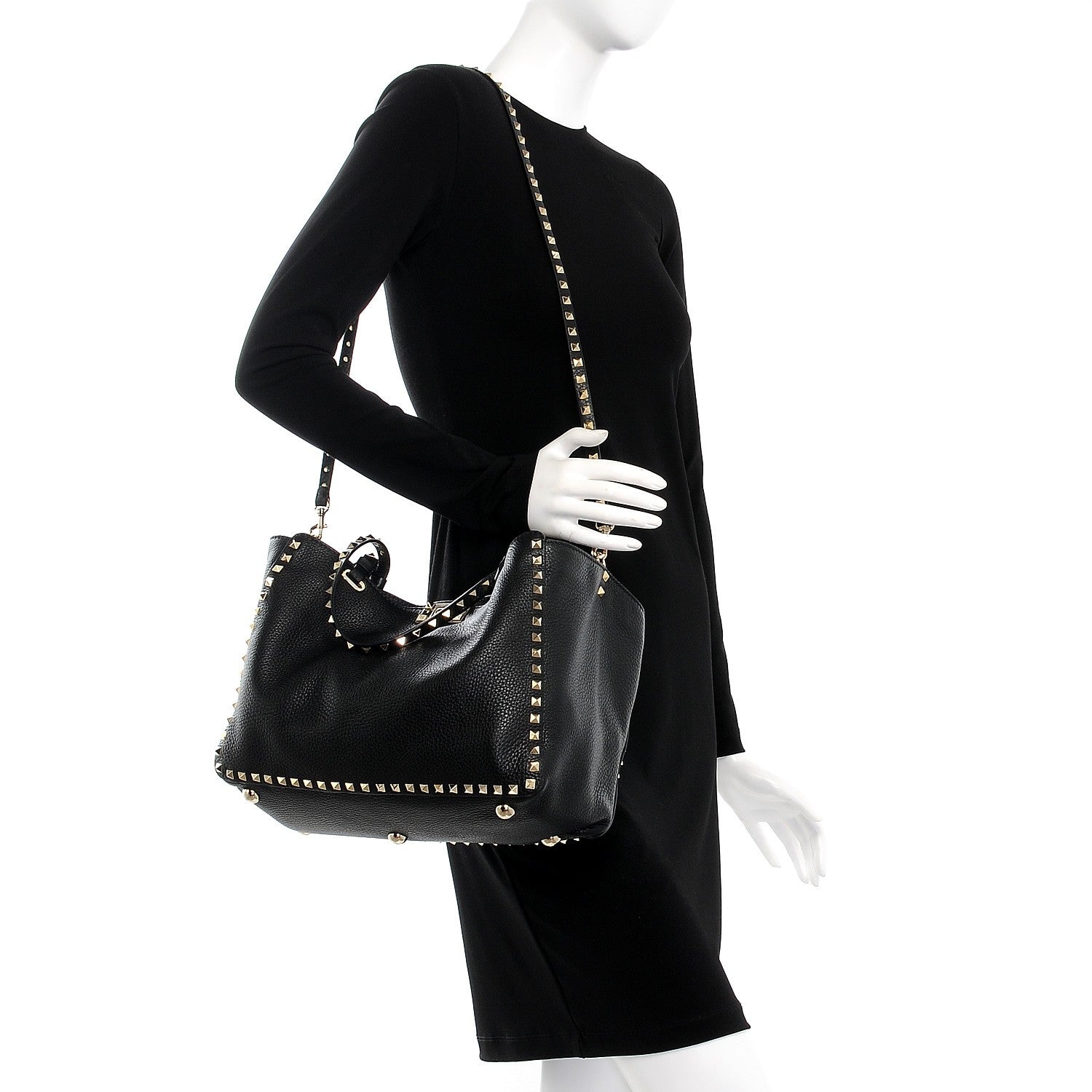 Valentino Garavani Alce Printed Calfskin Medium Rockstud Tote Black 2 of 9