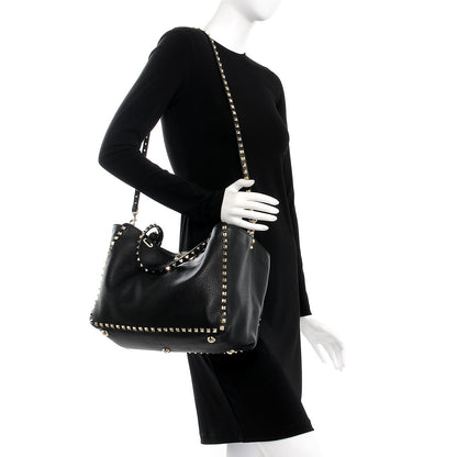 Valentino Garavani Alce Printed Calfskin Medium Rockstud Tote Black 2 of 9