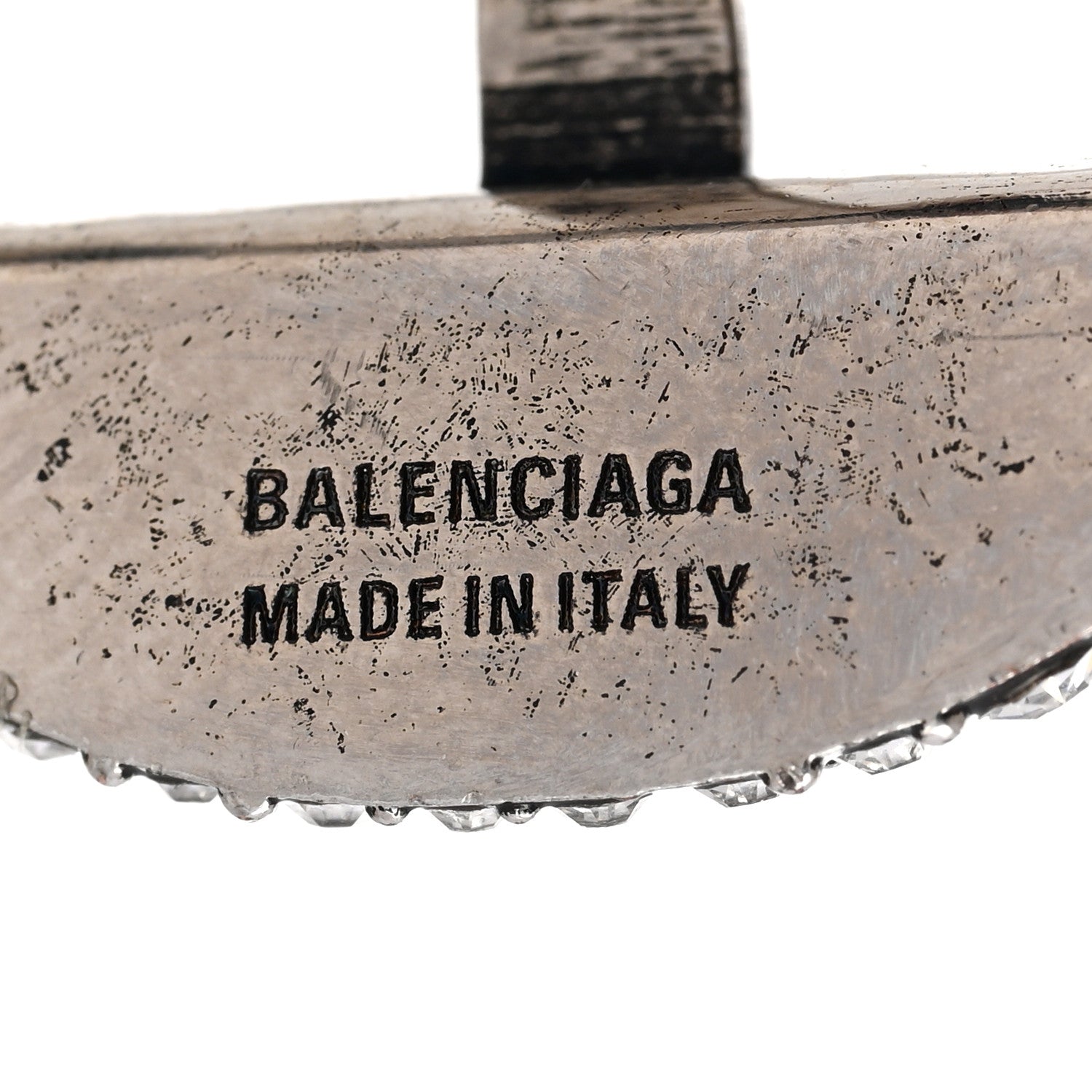 Balenciaga Crystal Cagole Buckle Earrings Antique Silver 4 of 7