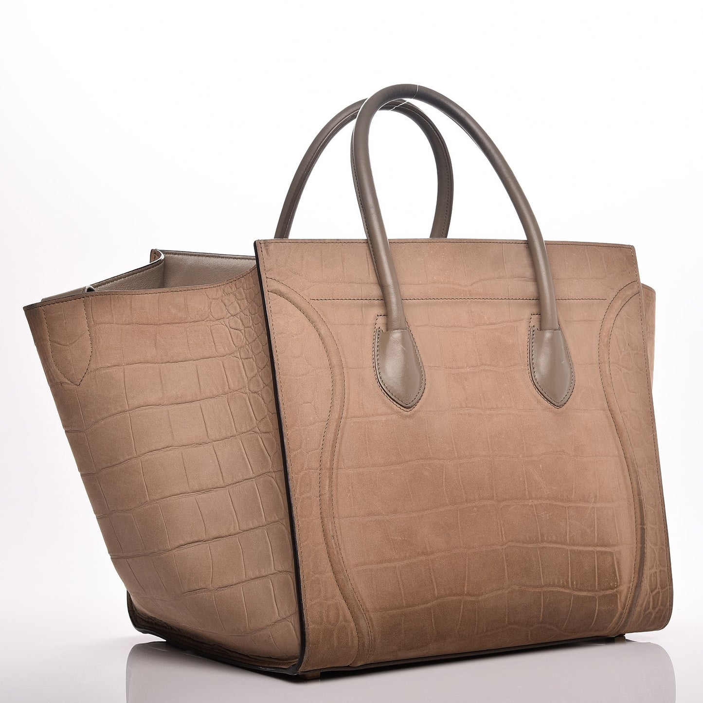 Crocodile Embossed Nubuck Medium Phantom Luggage Beige