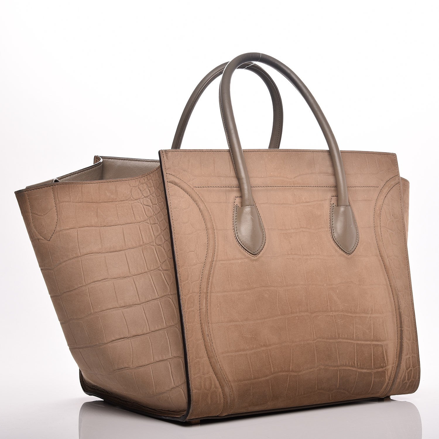 Celine Crocodile Embossed Nubuck Medium Phantom Luggage Beige 3 of 11