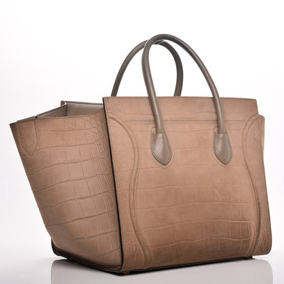 Celine Crocodile Embossed Nubuck Medium Phantom Luggage Beige 3 of 11
