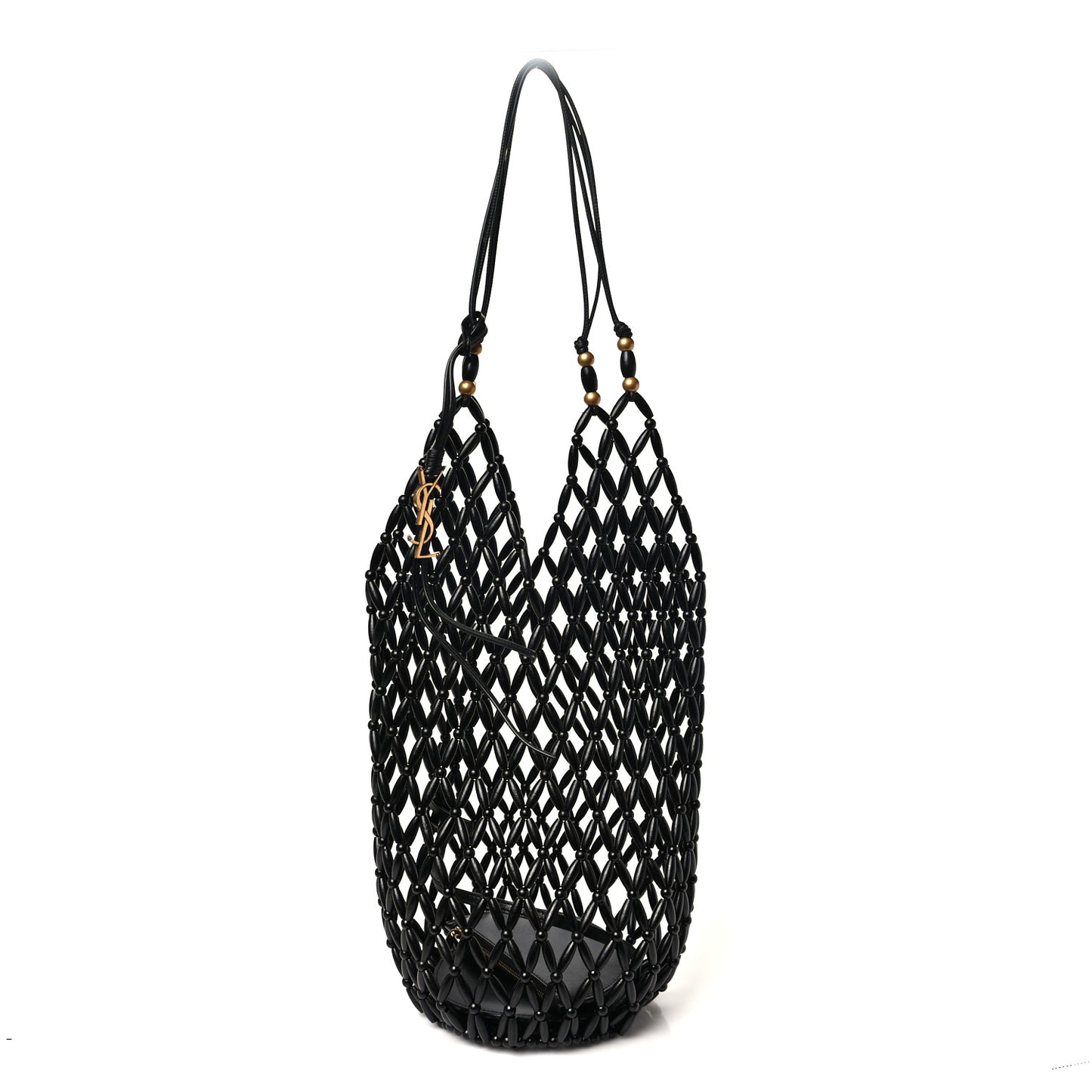 Wood Beaded Hobo Bag Black