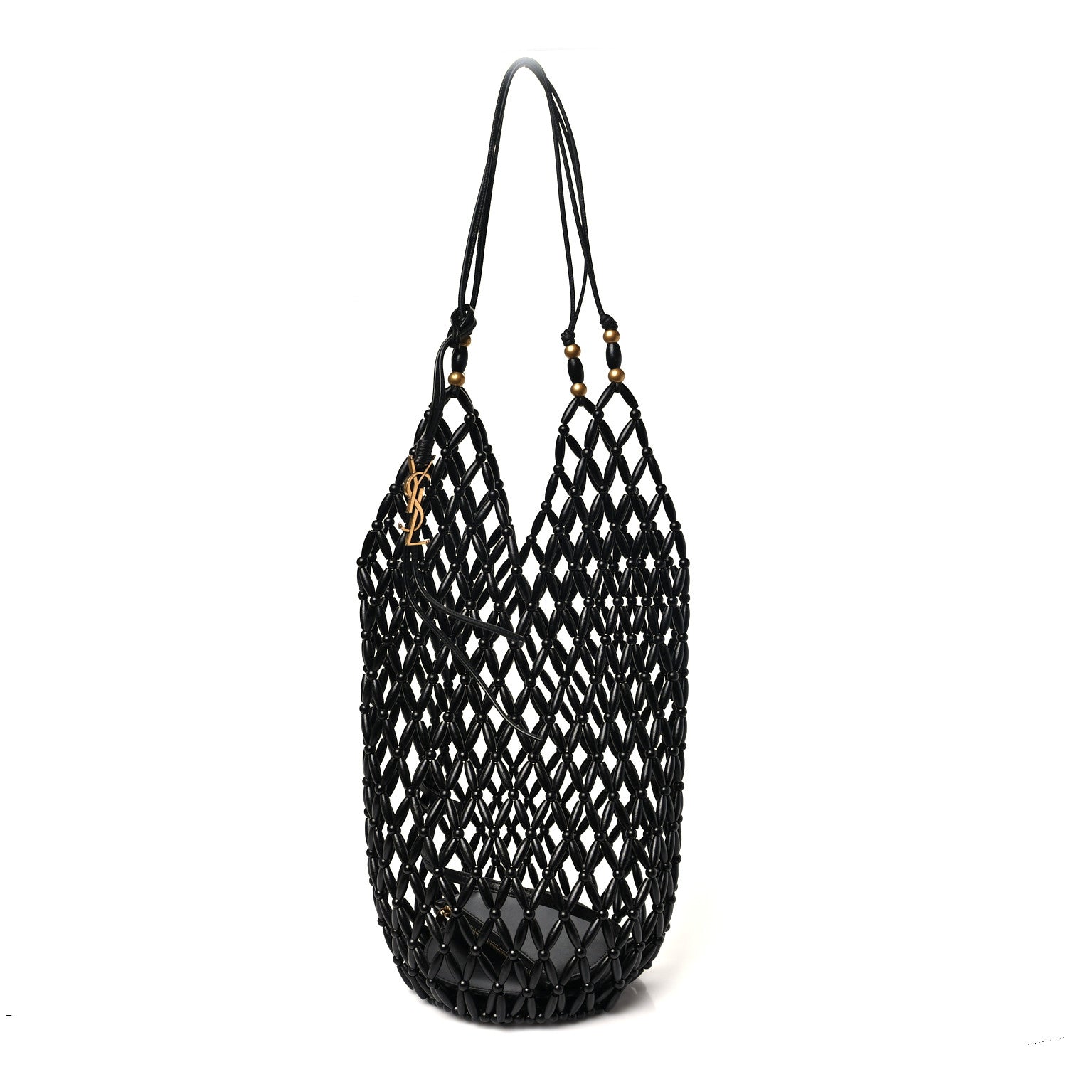 Saint Laurent Wood Beaded Hobo Bag Black 1 of 9