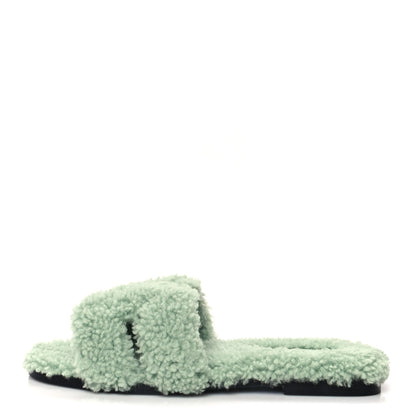Hermes Woolskin Oran Sandals 38 Vert D'Eau 1 of 8