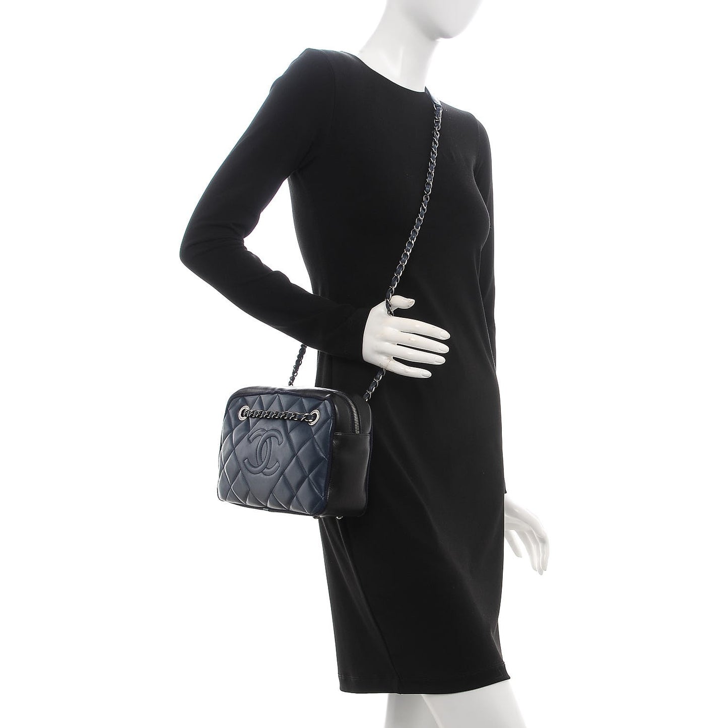 Calfskin Quilted Small Ballerine Camera Case Dark Blue