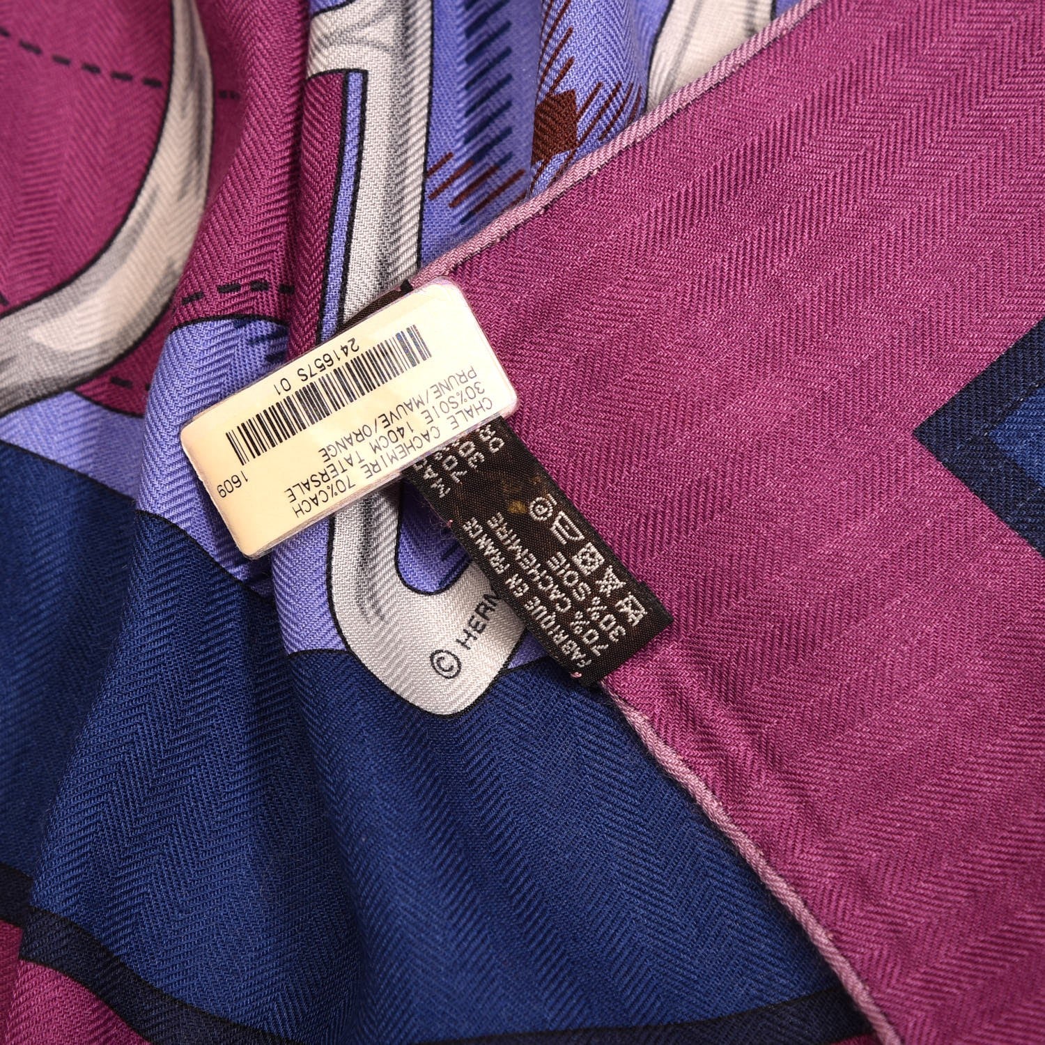 Hermes Cashmere Silk Tatersale Shawl 140 Prune Mauve Orange 4 of 4