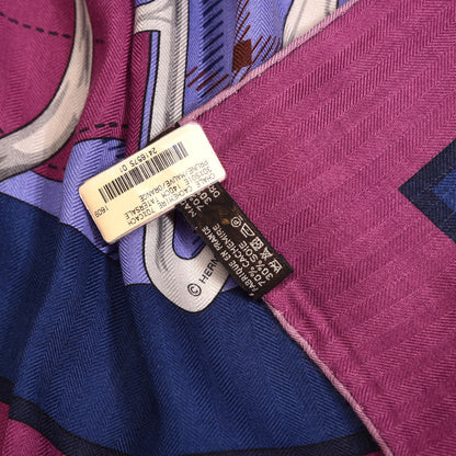 Hermes Cashmere Silk Tatersale Shawl 140 Prune Mauve Orange 4 of 4