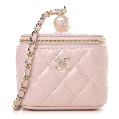 Chanel Iridescent Caviar Quilted Mini Pearl On Top Vanity Case With Chain Light Pink 1 of 4