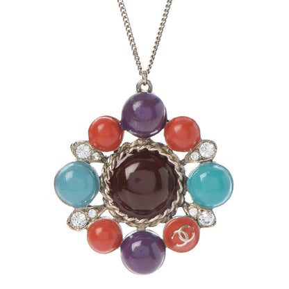 Chanel Resin Crystal CC Pendant Necklace 4 of 6