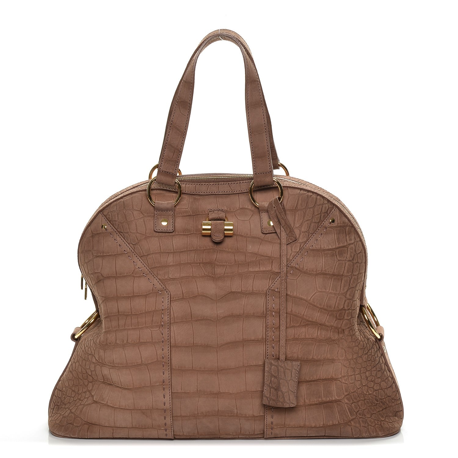 Saint Laurent Nubuck Crocodile Embossed Oversized Muse Brown 1 of 6