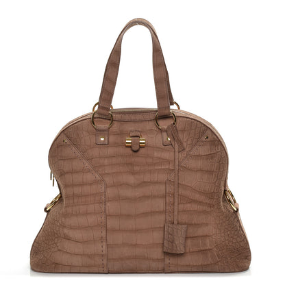 Saint Laurent Nubuck Crocodile Embossed Oversized Muse Brown 1 of 6