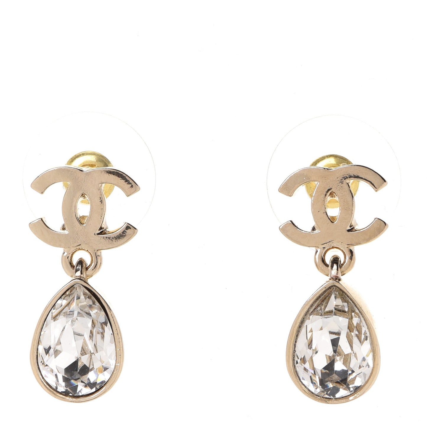 Crystal CC Tear Drop Earrings Gold