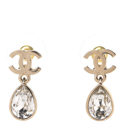 Chanel Crystal CC Tear Drop Earrings Gold 1 of 5
