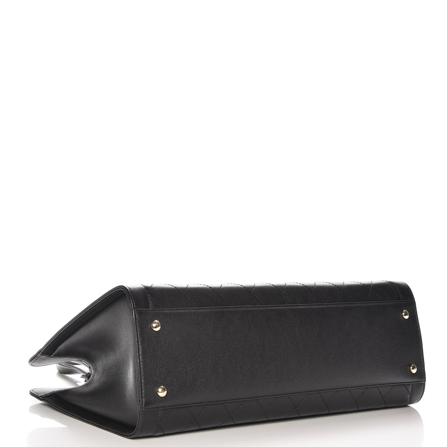 Grained Calfskin Stitched Large Label Click Shopper Tote Black