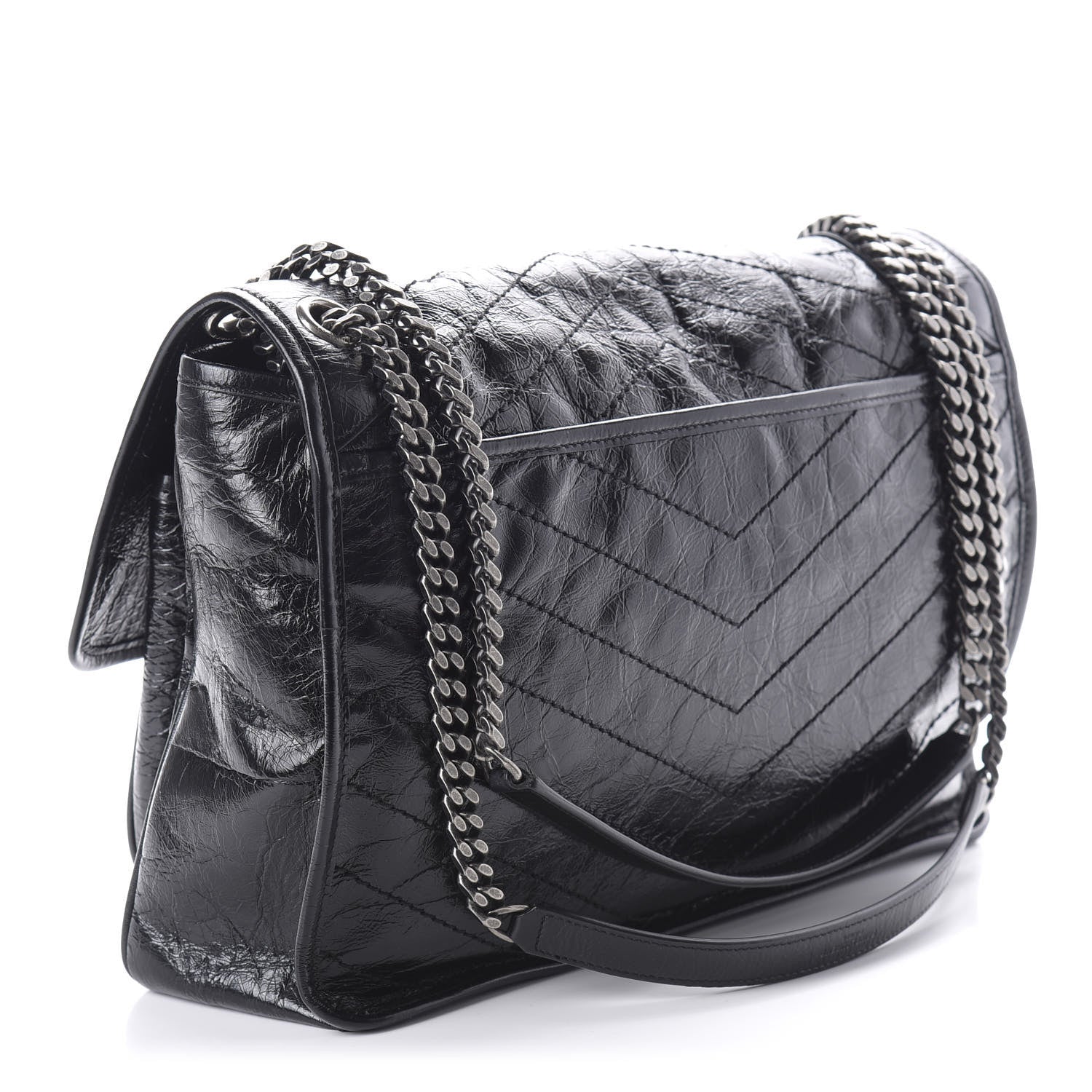 Saint Laurent Crinkled Calfskin Matelasse Monogram Large Niki Chain Satchel Black 3 of 9