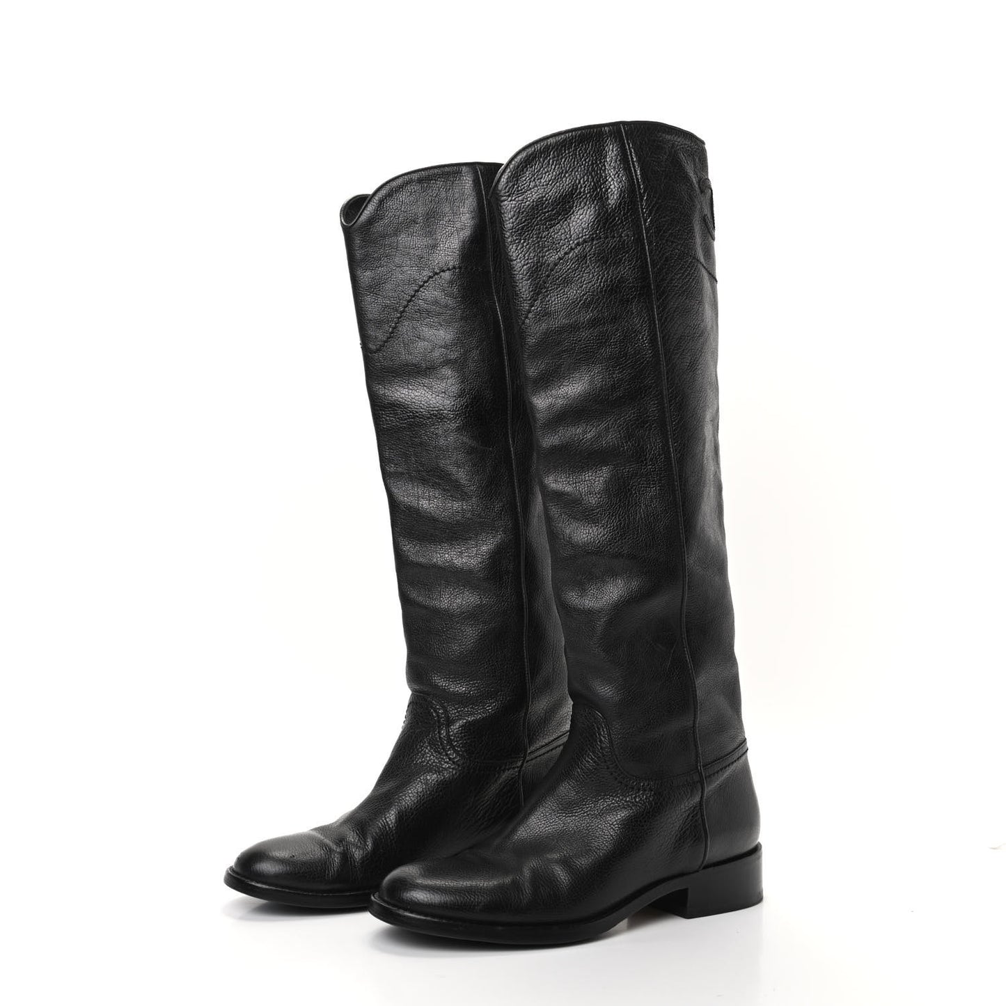 Calfskin Ascot Knee High CC Boots 36.5 Black