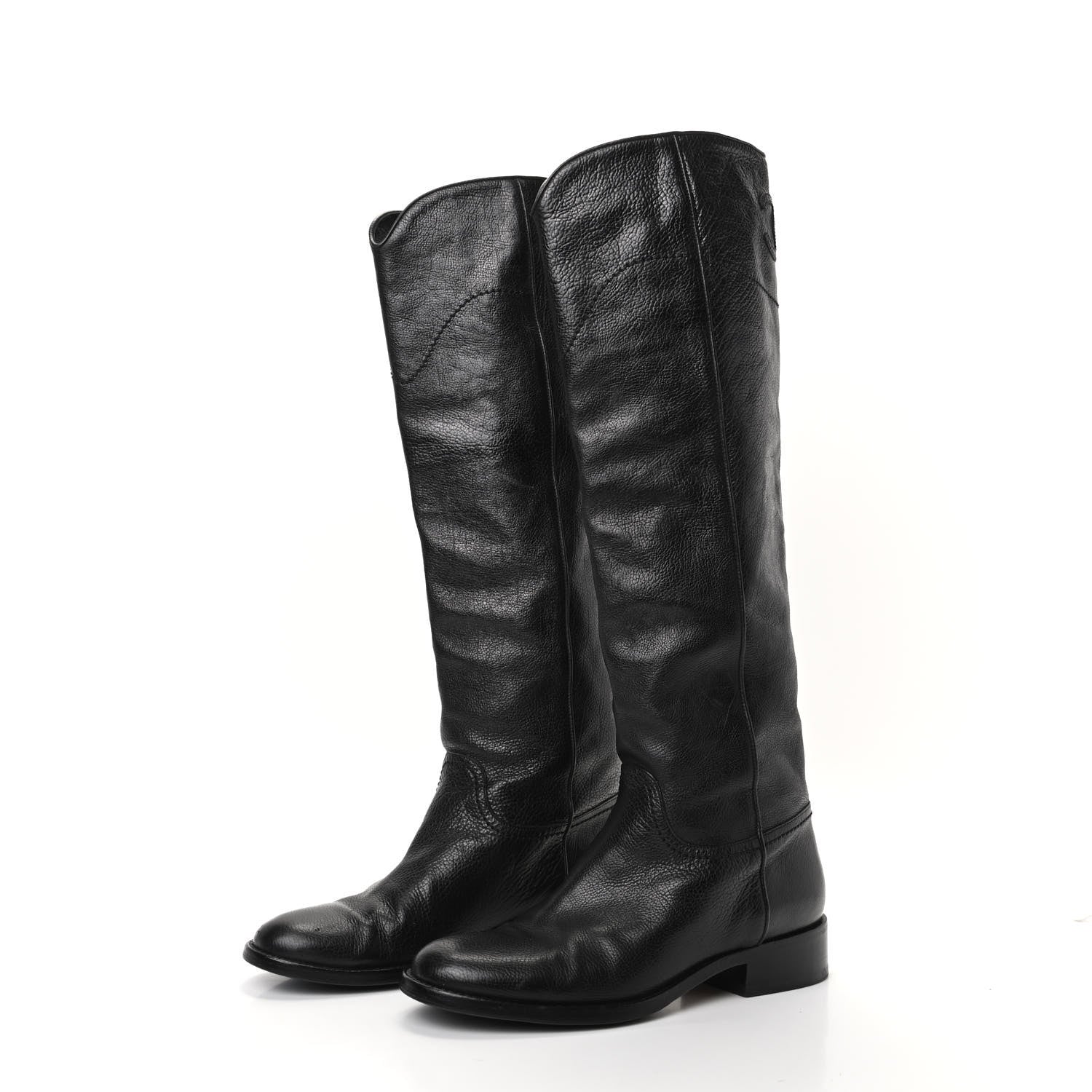 Chanel Calfskin Ascot Knee High CC Boots 36.5 Black 3 of 6