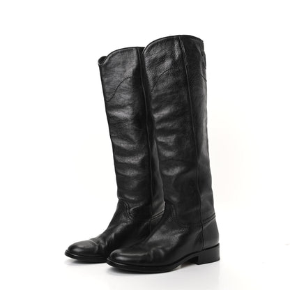Chanel Calfskin Ascot Knee High CC Boots 36.5 Black 3 of 6