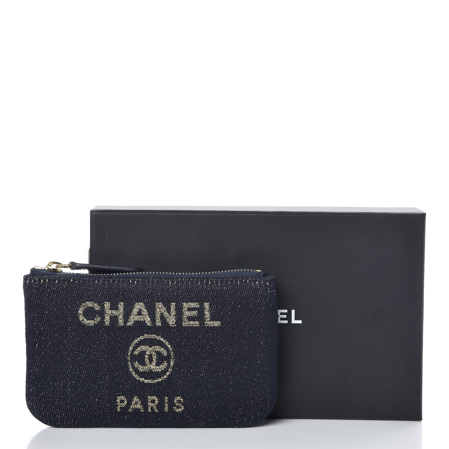 Chanel Lurex Canvas Deauville Cosmetic Pouch Navy Blue Gold 8 of 8