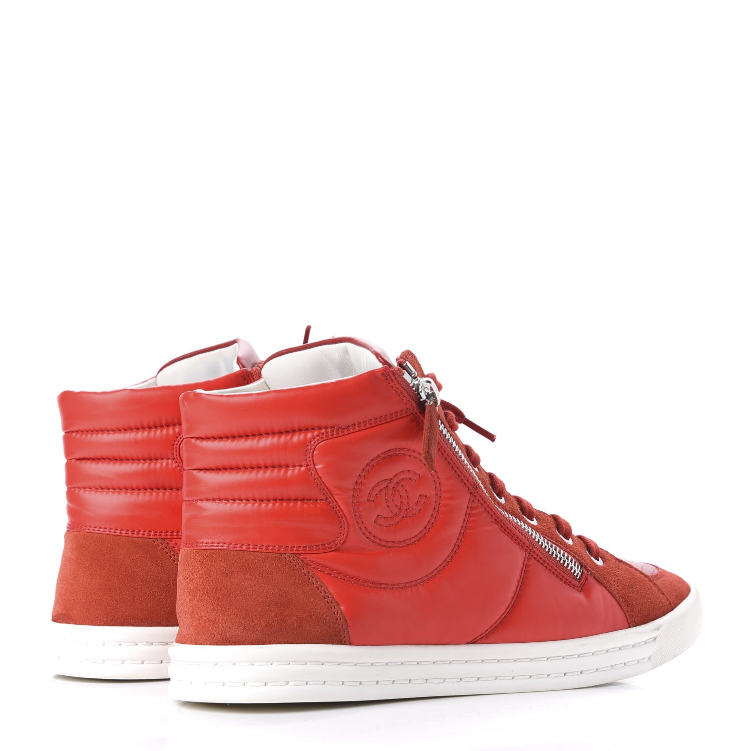Chanel Calfskin Pearl High Top CC Sneakers 39 Red 4 of 10