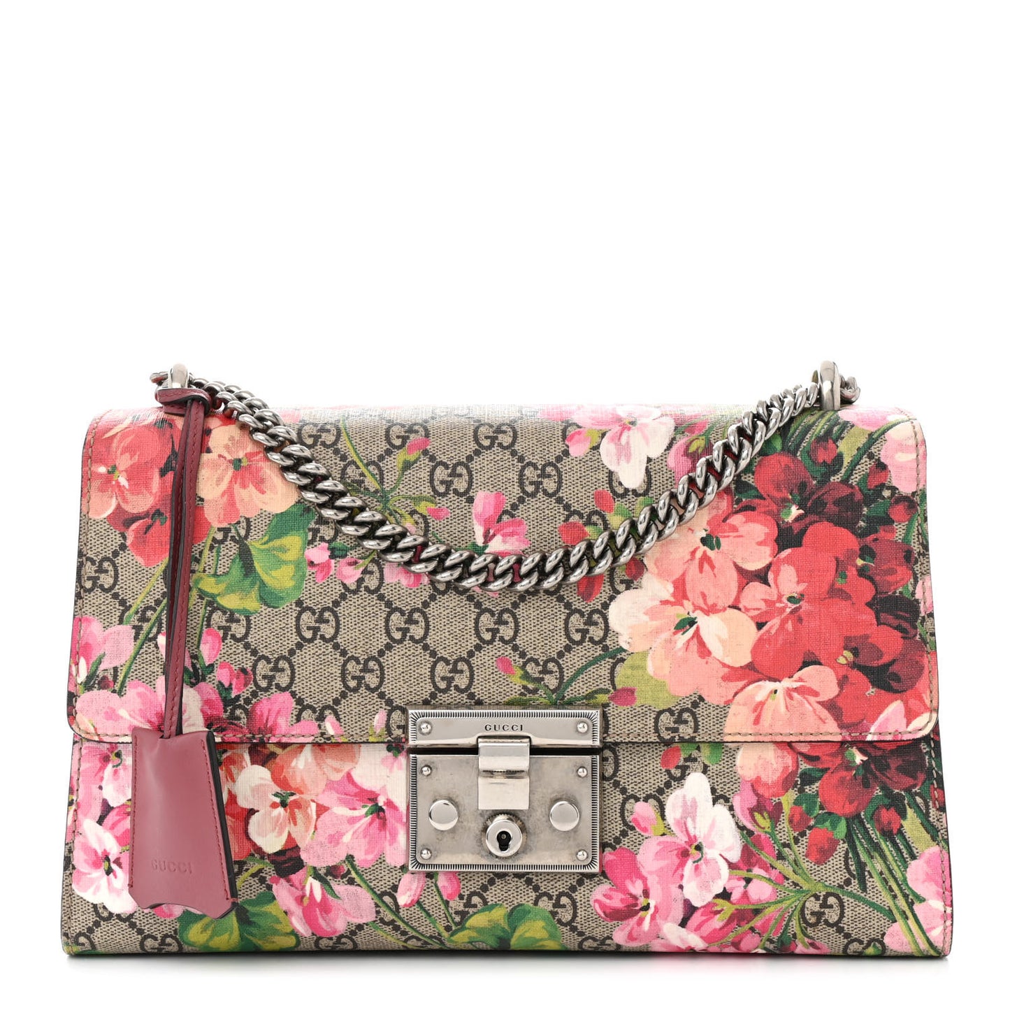 GG Supreme Monogram Blooms Medium Padlock Shoulder Bag Beige Multicolor Dry Rose