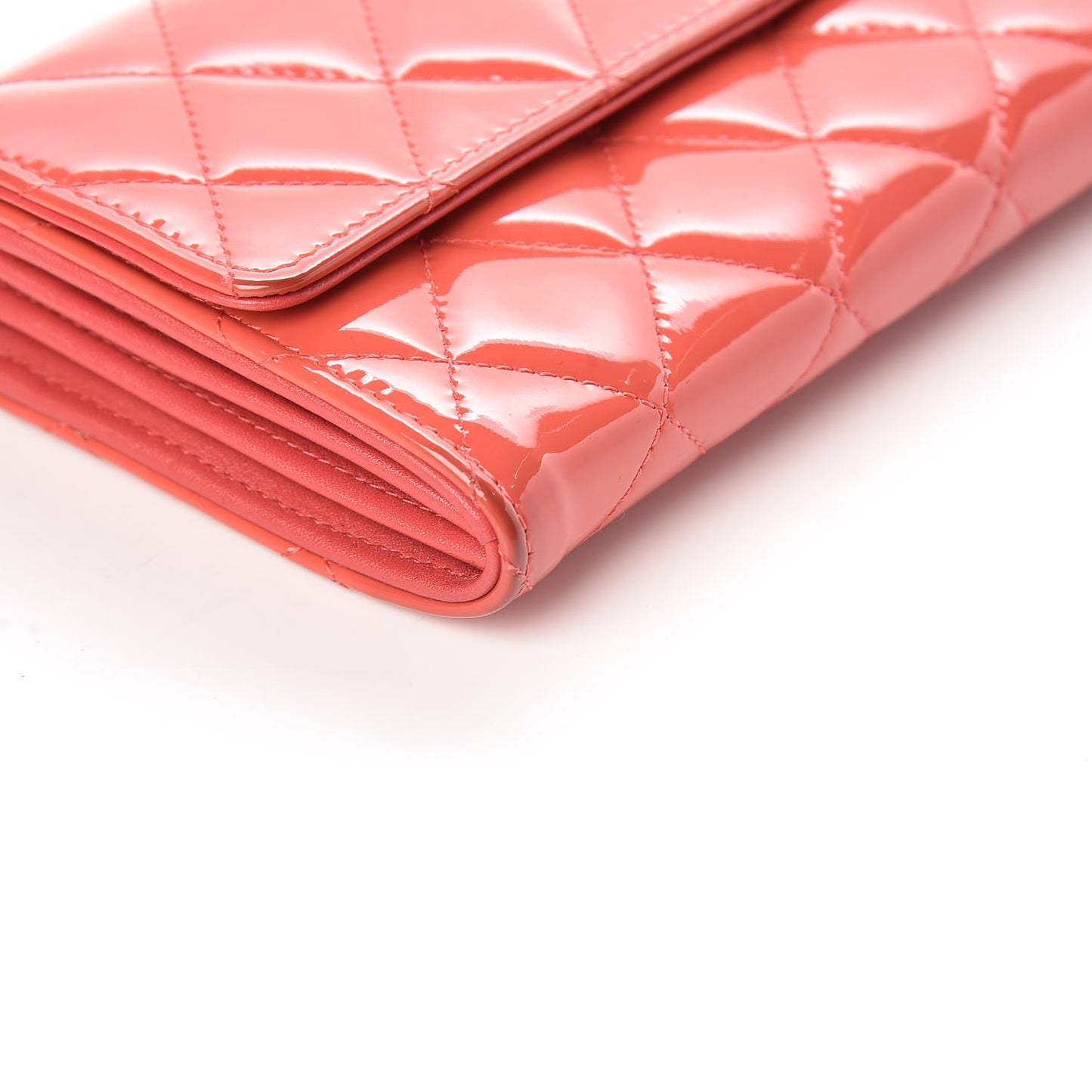 Patent Calfskin Quilted Large Flap Wallet Dark Pink