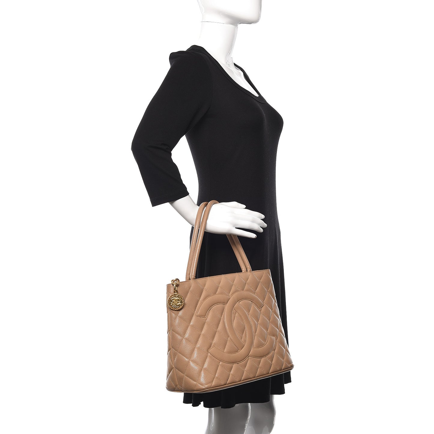 Caviar Quilted Medallion Tote Beige