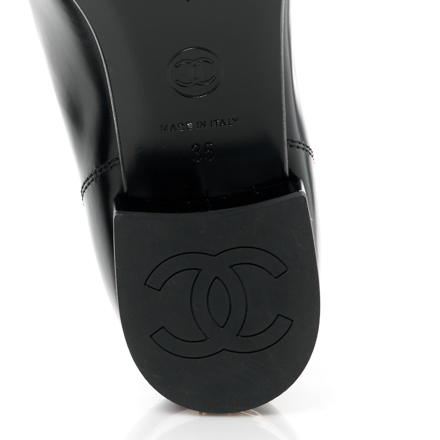 Chanel Shiny Calfskin Logo Loafers 35 Black 6 of 9