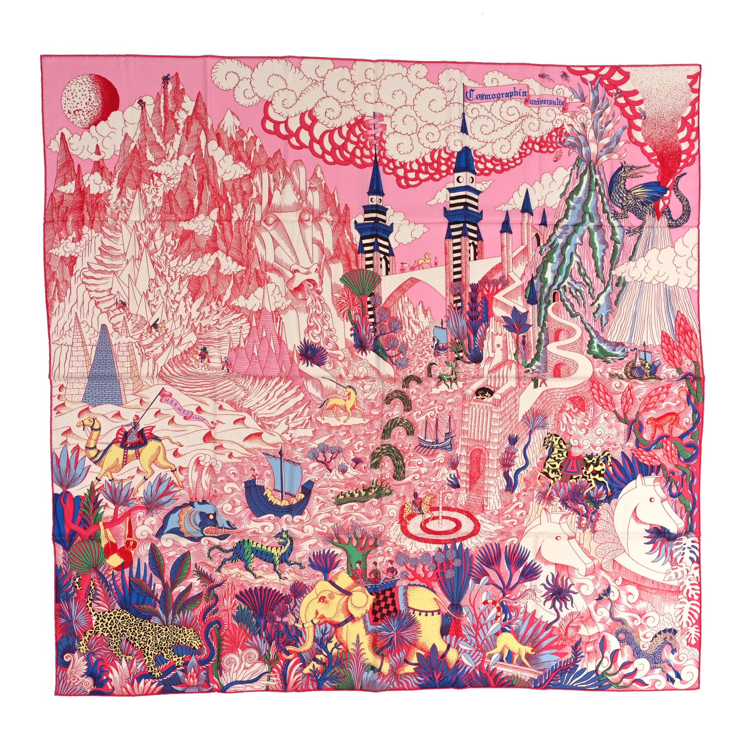 Hermes Cashmere Silk Cosmographia Universalis Shawl 140 Rose White Bleu 1 of 5