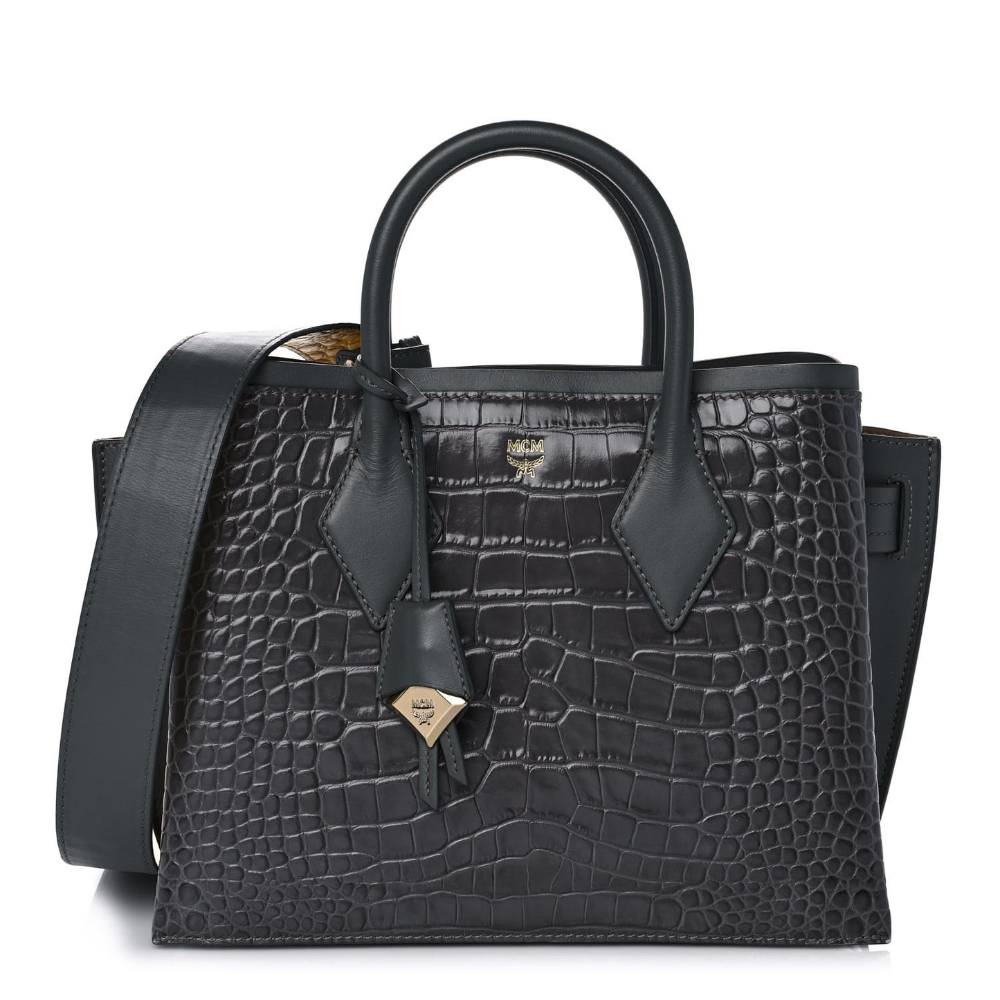 Calfskin Crocodile Embossed Medium Neo Milla Tote Grey