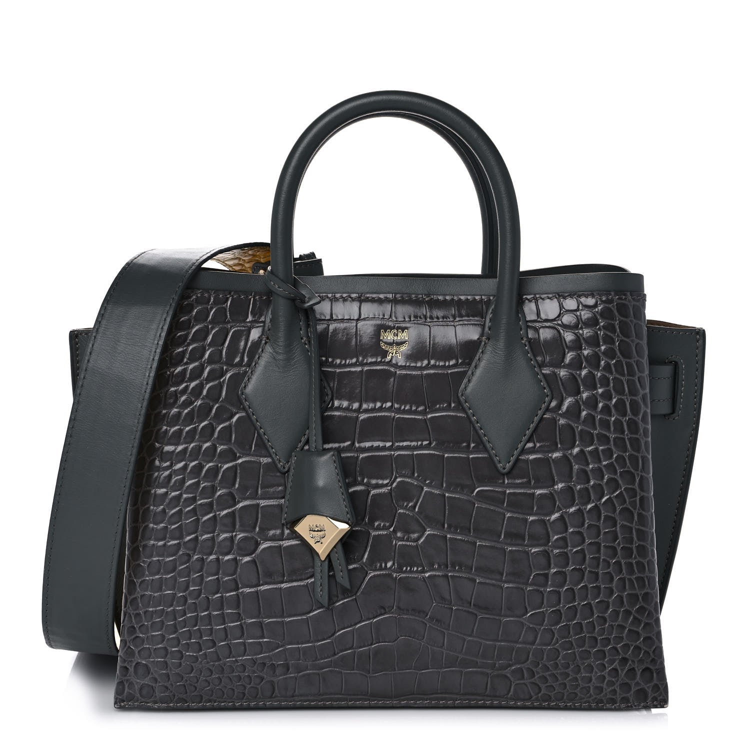 MCM Calfskin Crocodile Embossed Medium Neo Milla Tote Grey 1 of 10