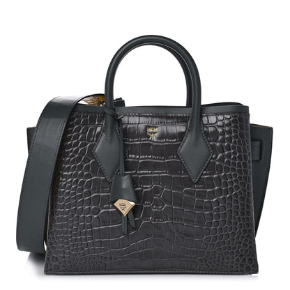 MCM Calfskin Crocodile Embossed Medium Neo Milla Tote Grey 1 of 10