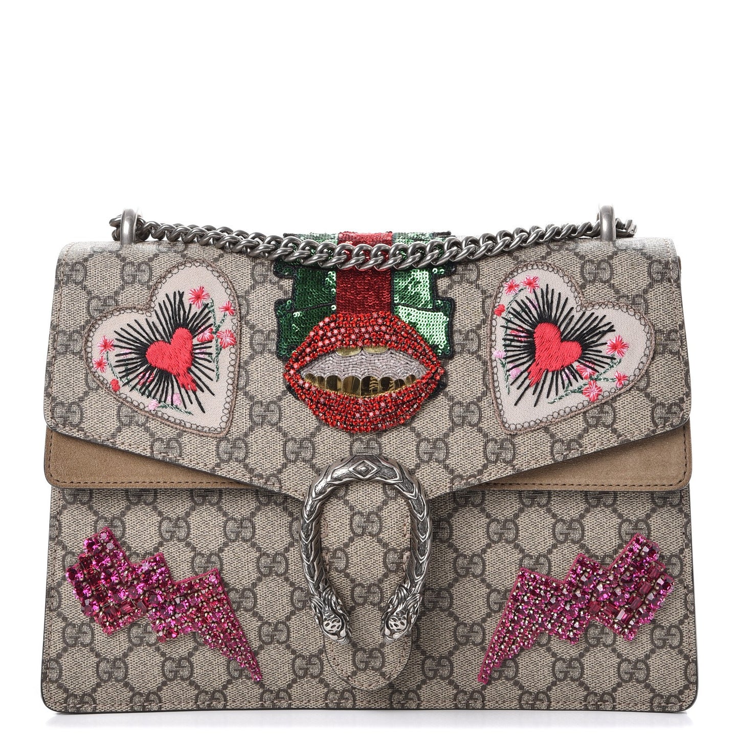 GG Supreme Monogram Embroidered Medium Dionysus Shoulder Bag Taupe