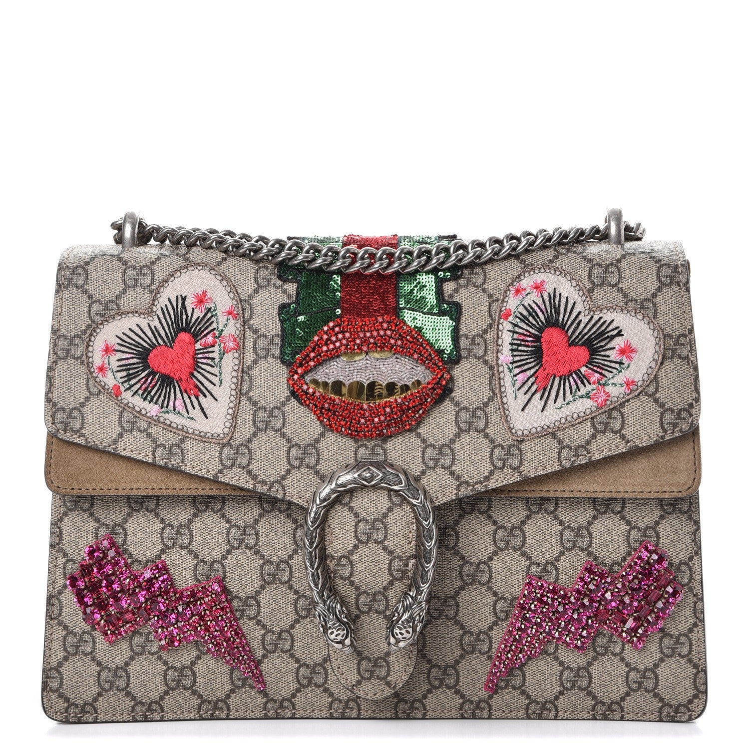 Gucci GG Supreme Monogram Embroidered Medium Dionysus Shoulder Bag Taupe 1 of 10