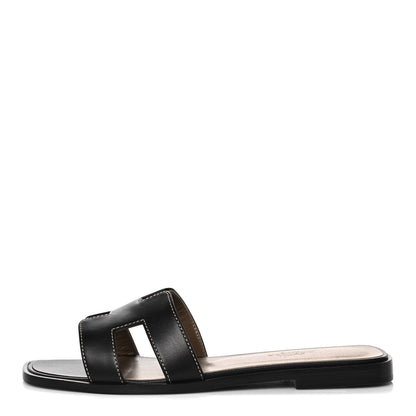 Hermes Box Calfskin Oran Sandals 36 Black 1 of 9